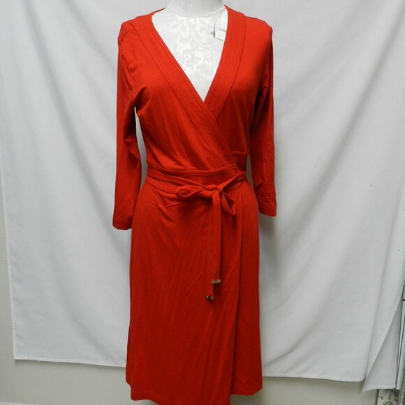 Ann Taylor Dresses & Skirts - Ann Taylor Knit Wrap faux Dress red knee length Rayon Spandex 3/4 slv Size Sz 8